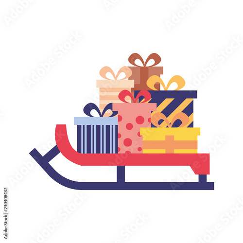 sled christmas gifts winter on white background