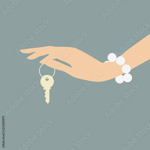 Hand holding key. Real estate concept. Vector Illustrat - Illustration