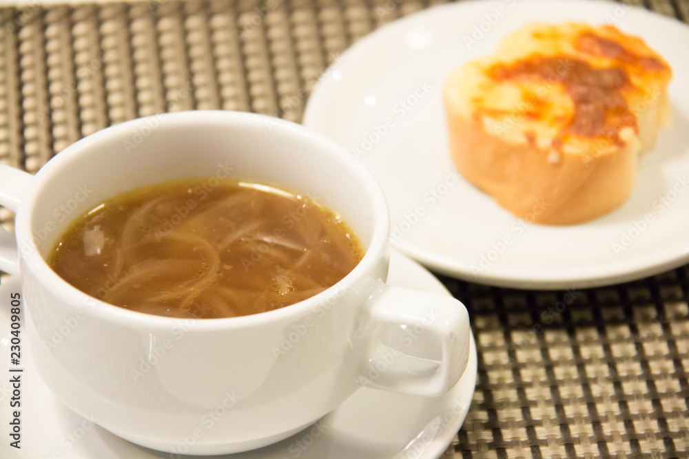 French onion soup, with cheesy croutons. French onion soup, with cheesy croutons.