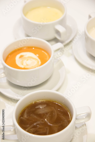 Variety of cream soups in white