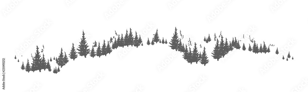 Φωτογραφία Horizon line with hand drawn silhouettes of coniferous trees growing on hills or mountains