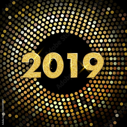 Golden shiny 2019 New Year festive poster.
