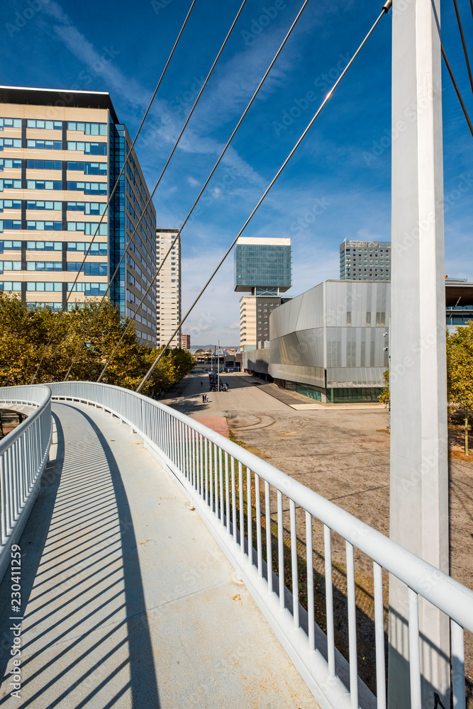 Pedestrian bridge with access for people with mobility difficulties