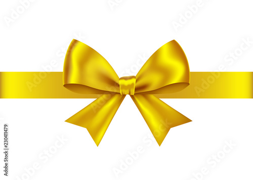 Golden  gift ribbon and bow for  Christmas, New Year decoration.