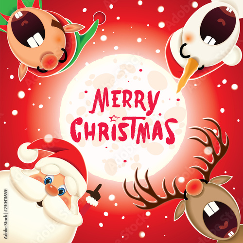 Merry Christmas,Christmas companions singing Christmas carol in the winter moonlight scene