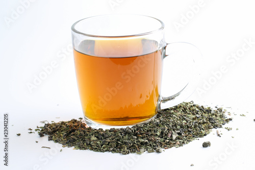 close up of gunpowder and mint tea