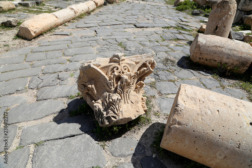 Roman ruins at Umm Qais (Umm Qays) --is a town in northern Jordan near the site of the ancient town of Gadara. Umm Qais is one of Jordan's most unique Greco Roman Decapolis sites photo