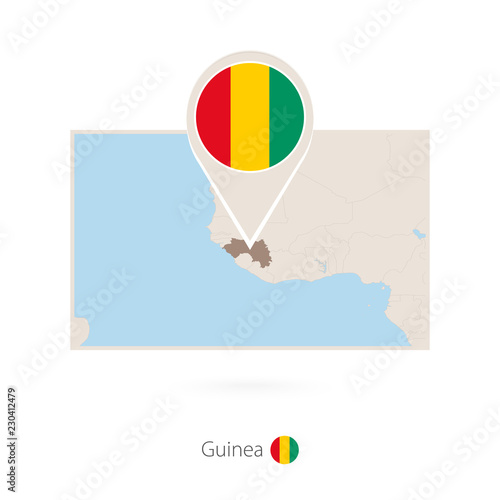 Rectangular map of Guinea with pin icon of Guinea