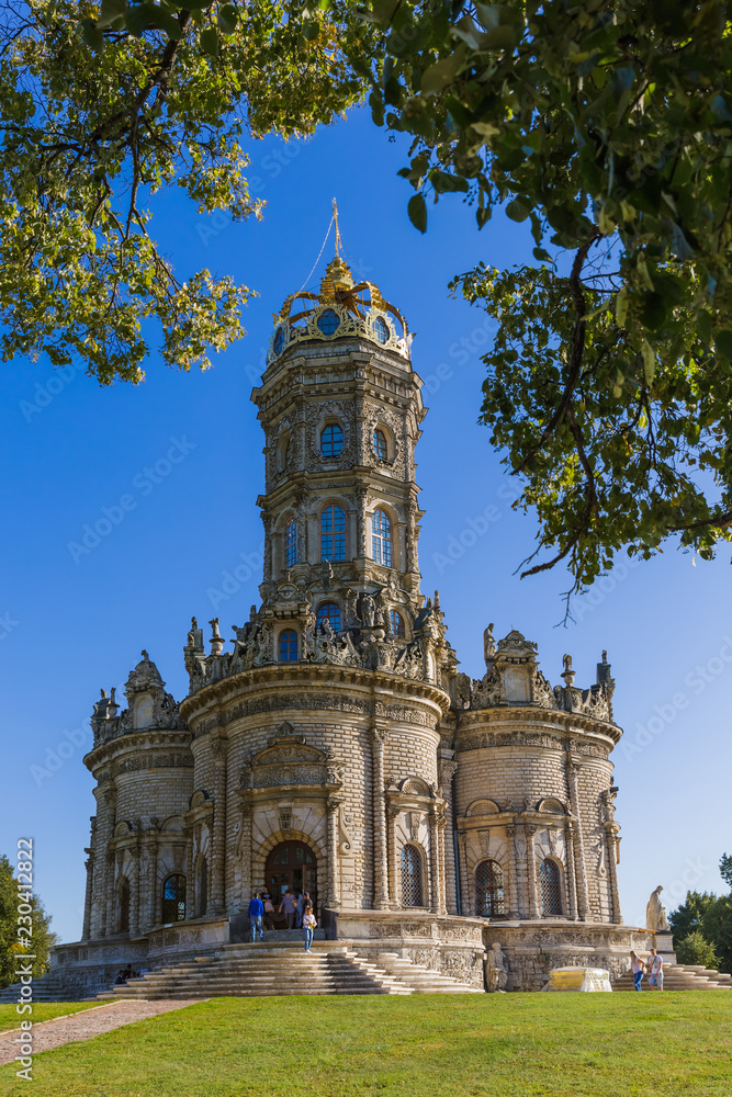 Moscow region, Russia - August 25, 2018: Christian Church of Our Lady of the Sign (Znamenskaya church) in Dubrovitsy