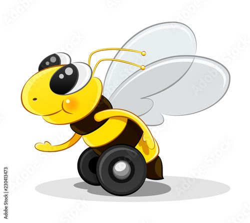 Bee on wheels. Character quickly goes to segway. EPS10 vector illustration isolated on white background.
