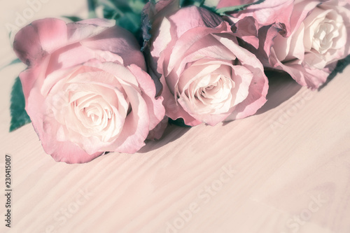 Rosen zart und fein auf einem Holztisch mit weichem Effekt Hochzeit Verlobung Liebe Dekoration
