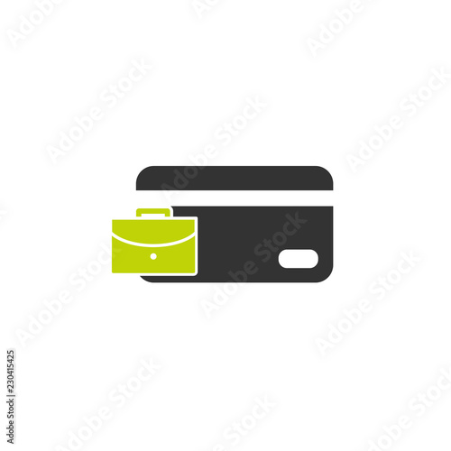 bill invoice. green case icon with black credit or debit card. Vector flat icon isolated on white.