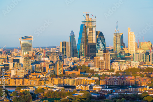 Photography Aerial view of the London City central area from Canary Wharf, other side of the Thames river