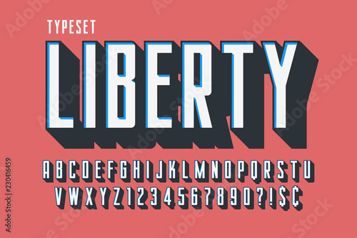 Retro 3d display font design, alphabet, letters