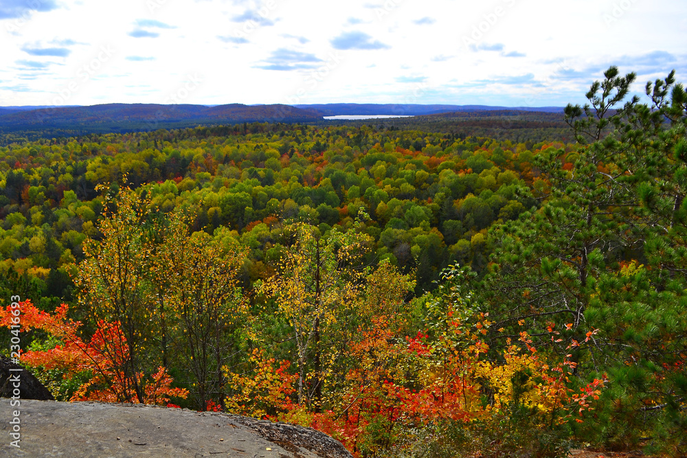 Algonquin Provincial Park, Ontario, Canada. Beautiful fall landscape with lake and mountains