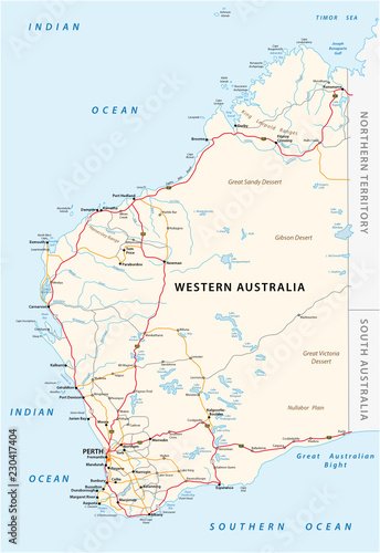 Road vector map of the Western Australian state