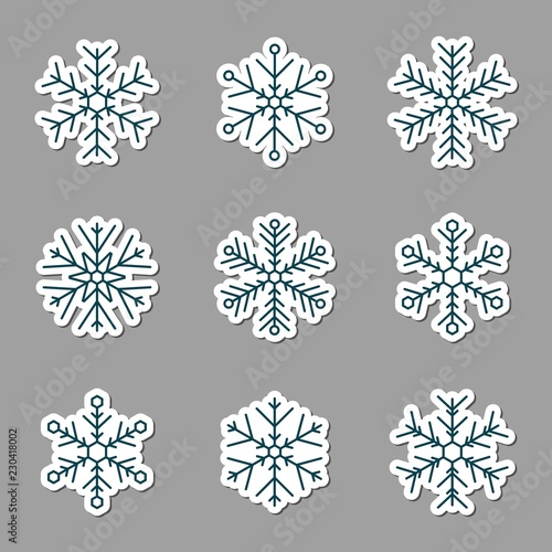 Vector collection of snowflakes icons. Icons on a grey background