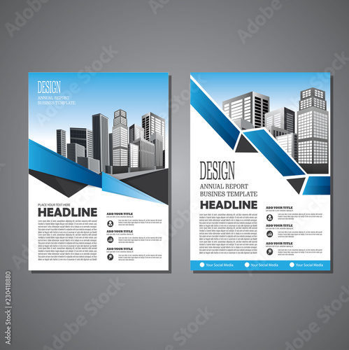 Brochure template layout, cover design annual report, magazine, flyer or booklet in A4 with blue geometric shapes on polygonal background 