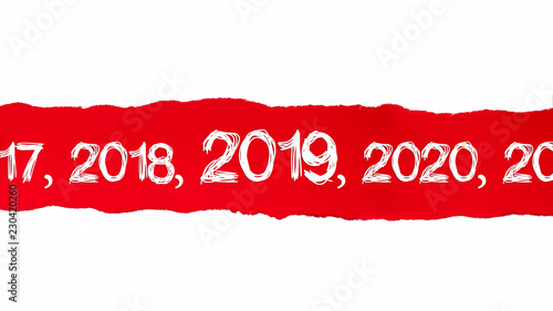 New Year concept. Ripped red paper with numbers - 2019