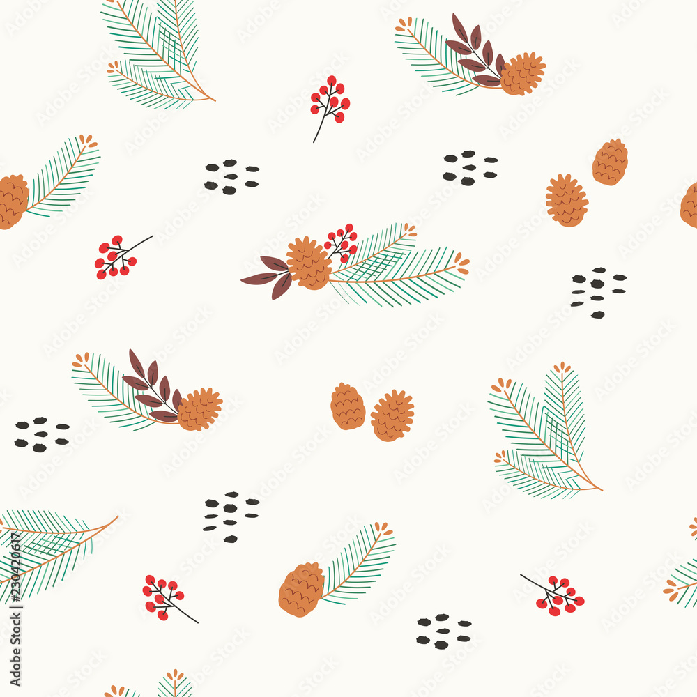 Seamless pattern of pine branches and pine cones Seamless pattern of pine branches and pine cones