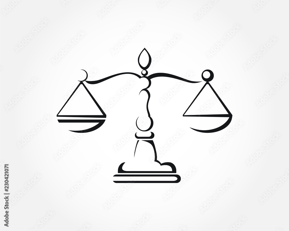 Justice scale icon logo vector. Hand drawn stylized lines lawyer symbol. Justice scale icon logo vector. Hand drawn stylized lines lawyer symbol.