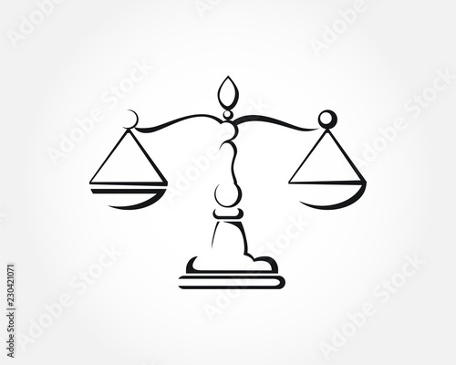 Justice scale icon logo vector. Hand drawn stylized lines lawyer symbol.
