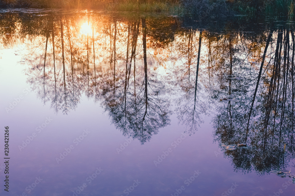 Reflection of the sunset in the water of the river. Autumn Reflection of the sunset in the water of the river. Autumn