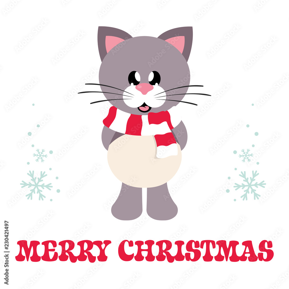 winter cartoon cute cat with scarf and christmas text winter cartoon cute cat with scarf and christmas text