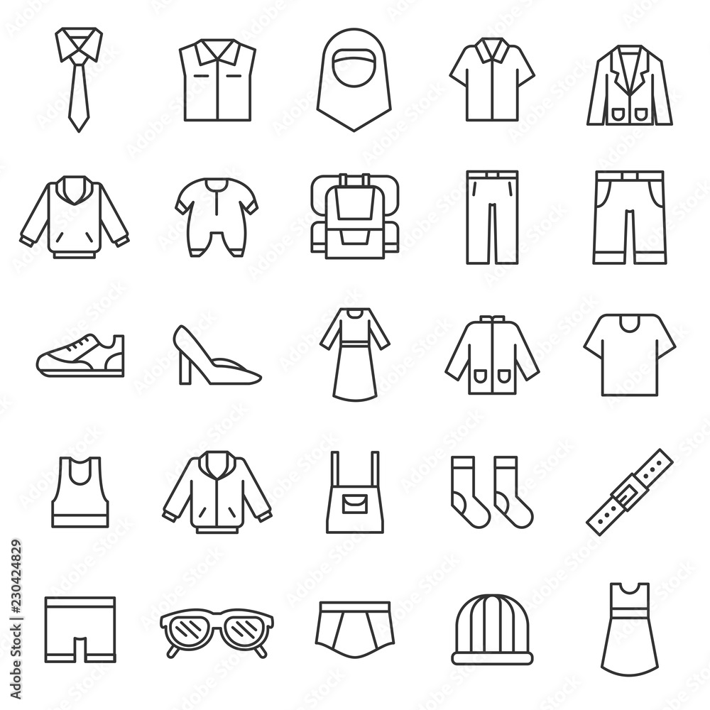 set of cloth accessories icon, editable stroke with modern and simple outline, use for fashion web cloth e commerrece website, black line vector eps 10 set of cloth accessories icon, editable stroke with modern and simple outline, use for fashion web cloth e commerrece website, black line vector eps 10