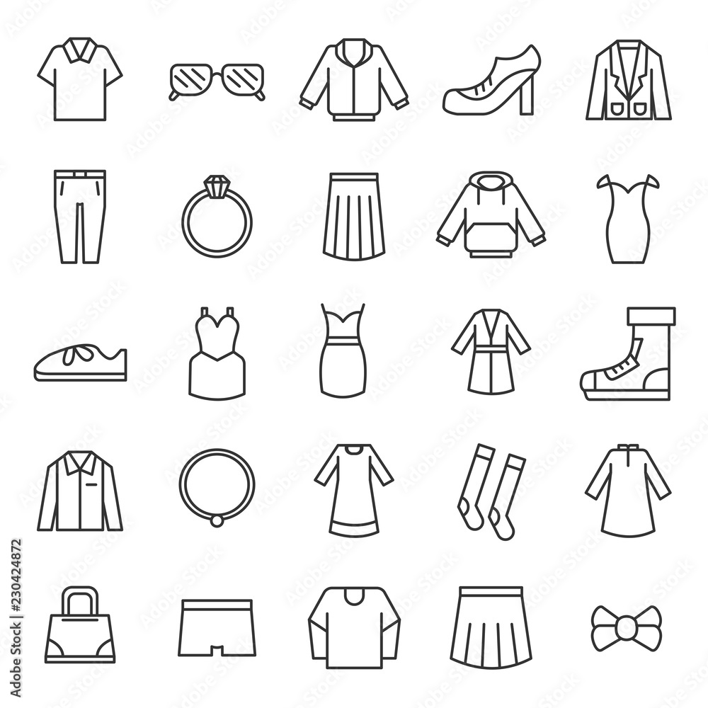 set of cloth accessories icon, editable stroke with modern and simple outline, use for fashion web cloth e commerrece website, black line vector eps 10 set of cloth accessories icon, editable stroke with modern and simple outline, use for fashion web cloth e commerrece website, black line vector eps 10
