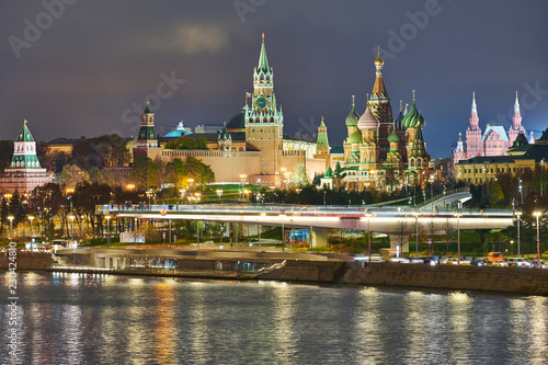 Moscow. Kremlin and Saint Basil's Cathedral view in twilight.