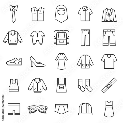 set of cloth accessories icon, editable stroke with modern and simple outline, use for fashion web cloth e commerrece website, black line vector eps 10
