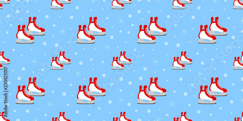 Red skates seamless pattern. Winter sports vector illustration. ice skating background. Outdoors repeated texture. Activities template wallpaper for ice rink decoration, wrapping paper, clothes print