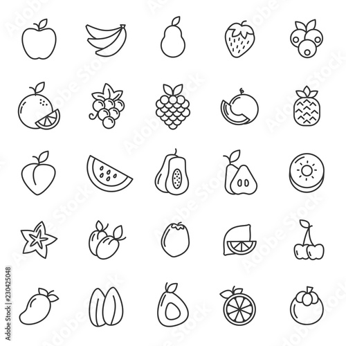 set of fruits plant icon with simple outline and modern concept  editable stroke  use for food infograph and culinary website  containt such as vegertarian  green  healthy food  vitamin vector eps 10 