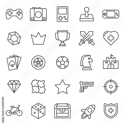 set of video game icon, with simple style and modern concept, editable stroke, use for web development asset and game application