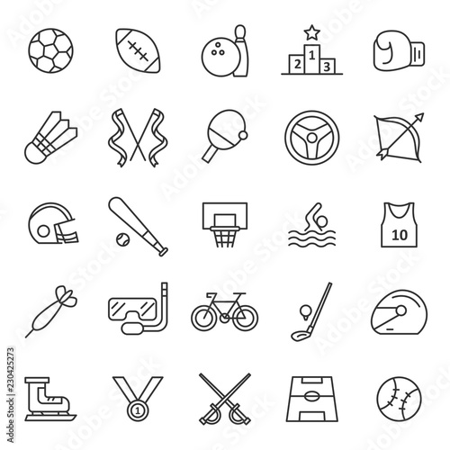 set of sport games icon with modern concept and simple outline, editable stroke, use for championship website, racing, league