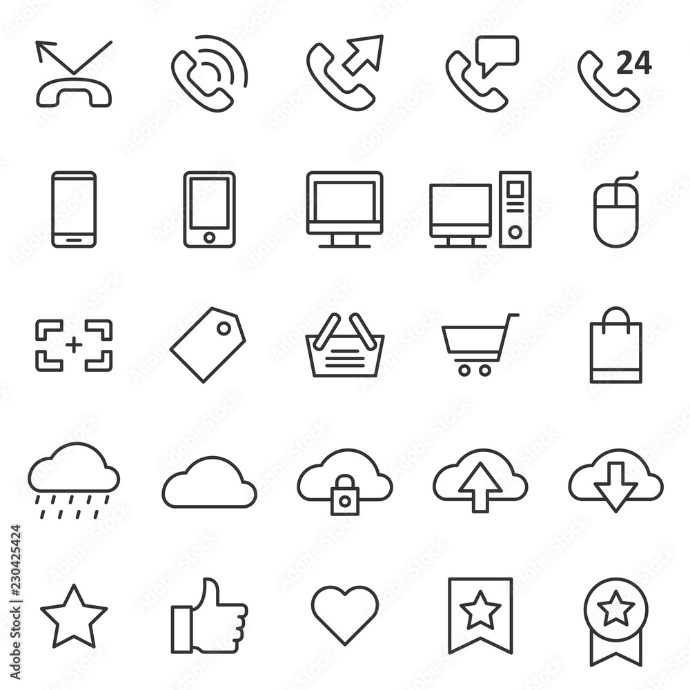 set of basic ui-ux icons, with simple line style, use for web ...