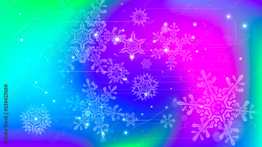 Snowflakes and festive lights - vector background with beautiful snowflakes that merrily shine and shimmer in color space Snowflakes and festive lights - vector background with beautiful snowflakes that merrily shine and shimmer in color space