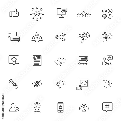 set of social media influencer related icon with simple outline and editable stroke