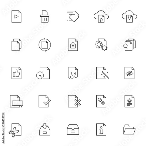 set of file and document management influencer related icon with simple outline and editable stroke