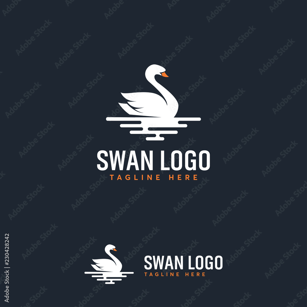 Fototapeta premium White Swan on Pixel Water logo designs concept vector, Luxury Swan logo designs