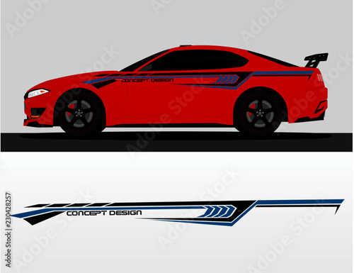 Vinyls sticker set Decals for Car truck mini bus modify Motorcycle. Racing Vehicle Graphics kit isolated vector design race Elegant stripes modern red technology background for wrap