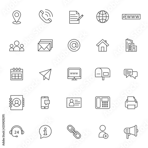 set of icon related of contact information with simple style and editable stroke, vector eps 10