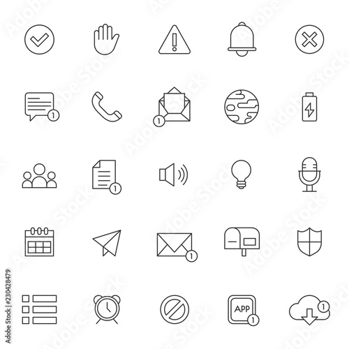 set of notification icon with simple outline and editable stroke 