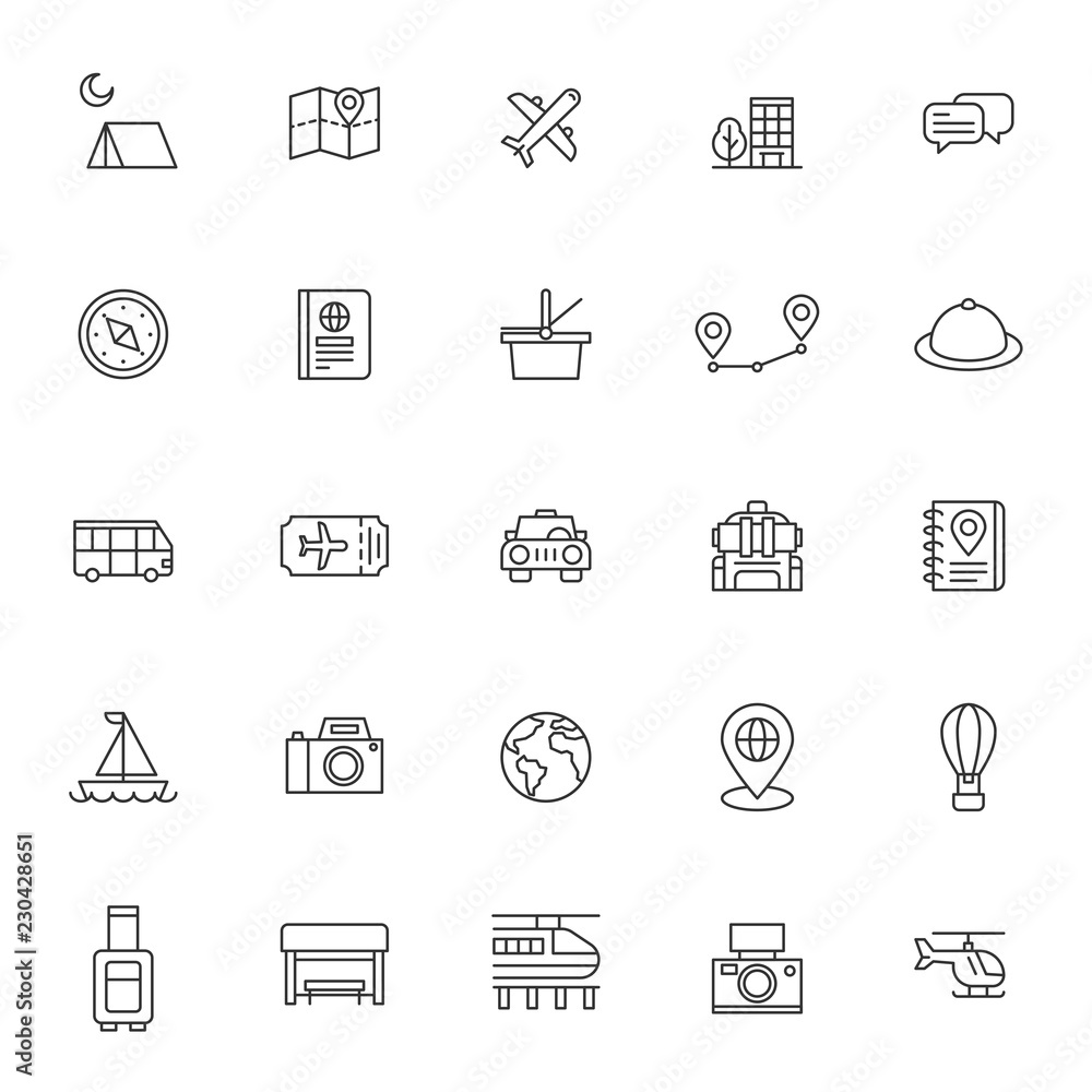 set of travelling and holidays icon with simple style and editable stroke, vector eps 10 set of travelling and holidays icon with simple style and editable stroke, vector eps 10