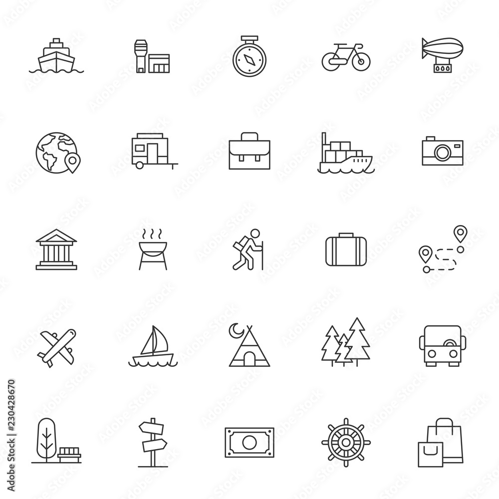 set of travelling technology icon with simple outline and modern style, editable stroke vector eps 10 set of travelling technology icon with simple outline and modern style, editable stroke vector eps 10