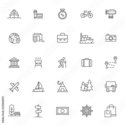 set of travelling technology icon with simple outline and modern style, editable stroke vector eps 10