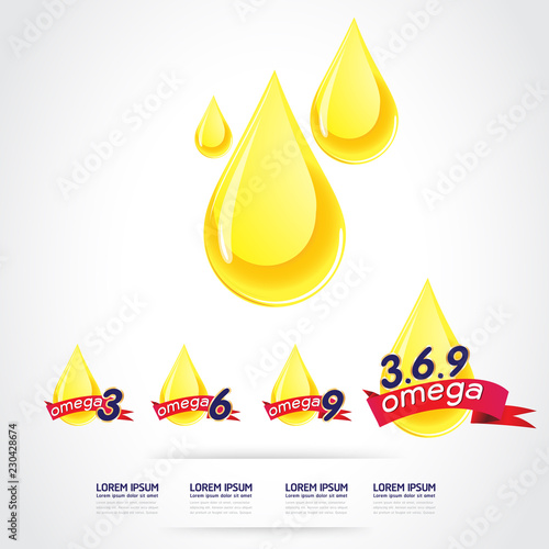 Nutrition Omega 3 and Vitamins Logo Label Vector Concept