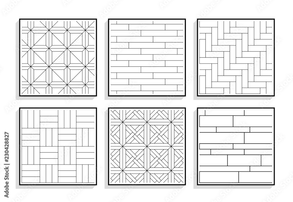 Obraz premium Set of seamless parquet textures. Black and white graphic patterns of wood materials