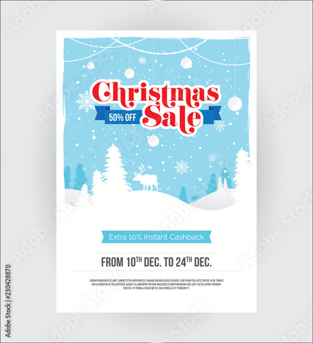 Christmas Festival Sale Poster Flyer Design Background Layout Template with 50% Discount Tag